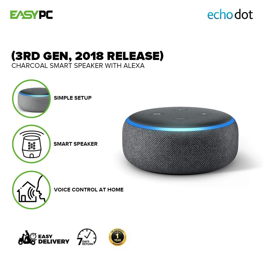 Echo Dot (3rd Gen, 2018 release) Voice Control your music, Improved speaker quality Charcoal Smart speaker with Alexa