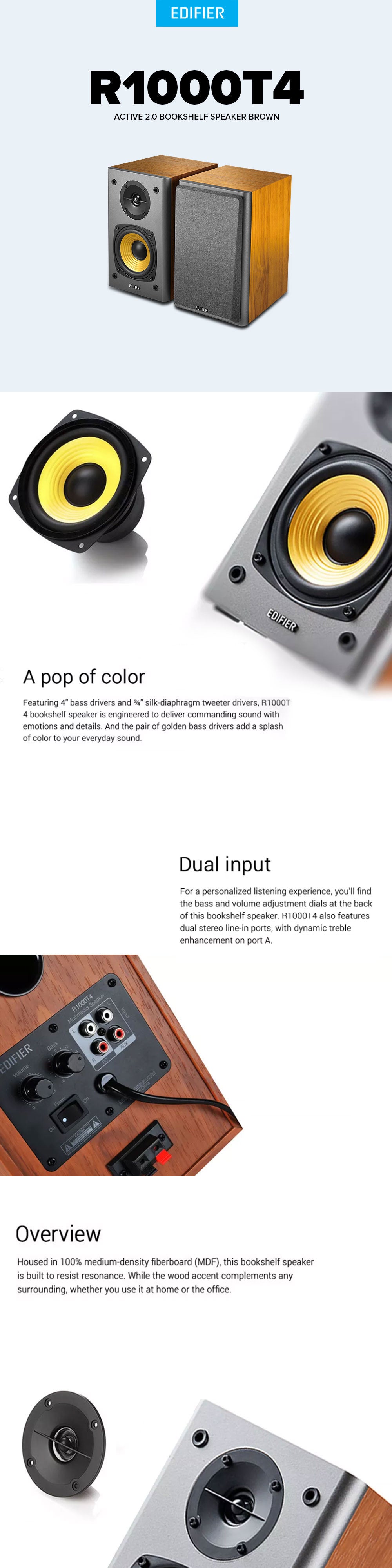 Edifier R1000T4 Active 2.0 Brown Speaker – EasyPC