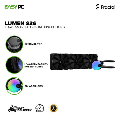 Fractal Design Lumen S36 All-in-One and RGB AIO Duality design Removable Top can be turned 90 degree CPU Cooling 4JTP