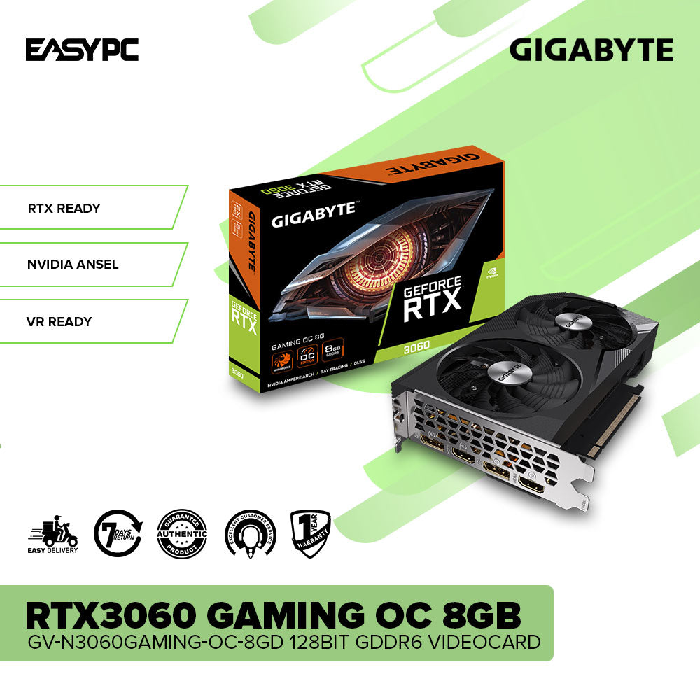 GIGABYTE NVIDIAÂ® GeForce RTXÂ™3060 GAMING OC 8GB GV-N3060GAMING-OC-8GD  128bit GDDR6 Gaming Videocard