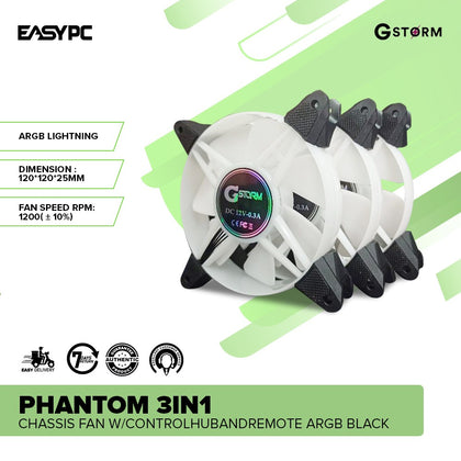 Gstorm Phantom 3in1 120mm Chassis Fan w/ControlHubandRemote ARGB Black