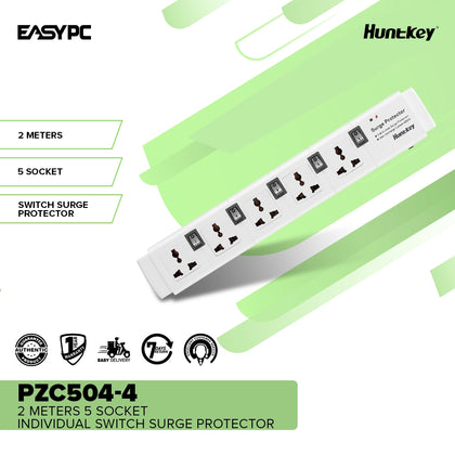 Huntkey PZC504-4 2 meters 5 Socket Individual Switch Surge Protector