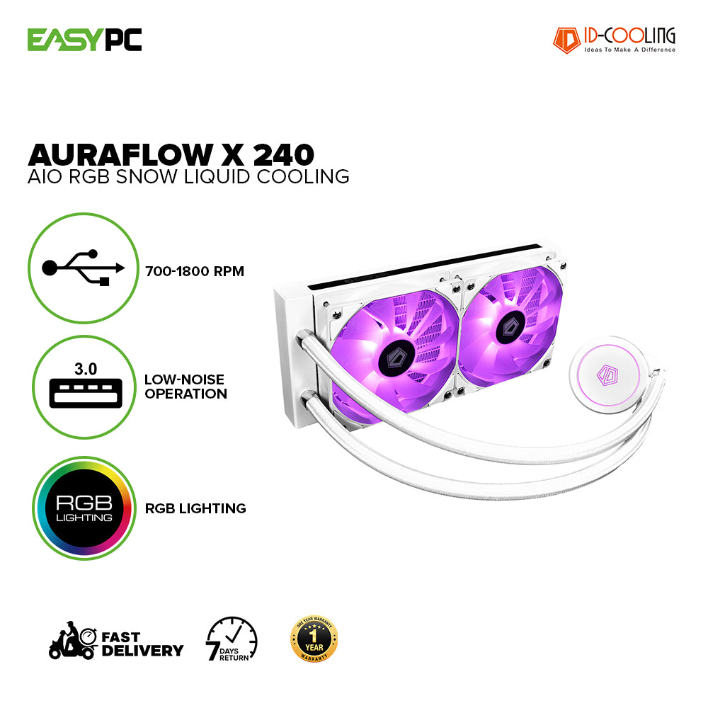 ID Cooling Auraflow X 240 AIO Liquid Cooling RGB Snow