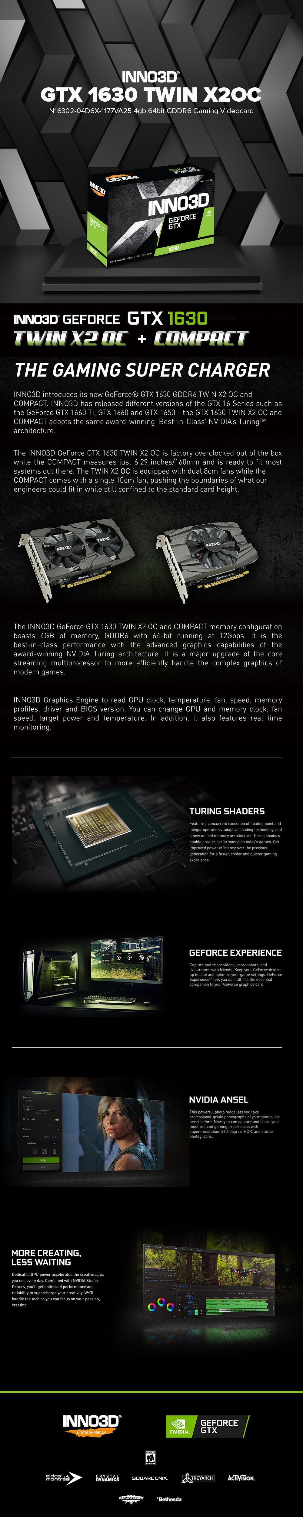 INNO3D NVIDIA® GeForce GTX 1630 TWIN X2OC N16302-04D6X-1177VA25 4gb 64 ...