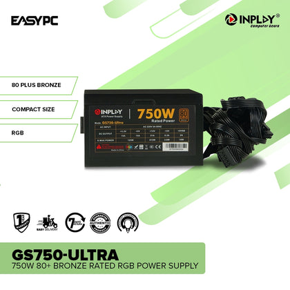 InPlay GS750-Ultra 750W,450W and 650W 80+ Bronze Rated Fan Bearing Technology Hydro Bearing RGB Power Supply