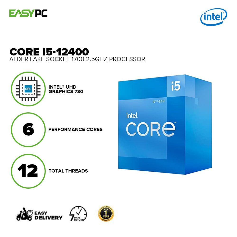 Intel Core I5-12400 Alder Lake 2.5GHz Intel UHD Graphics 730, Max Turbo Frequency 4.40 GHz Socket 1700 Desktop Processor-b