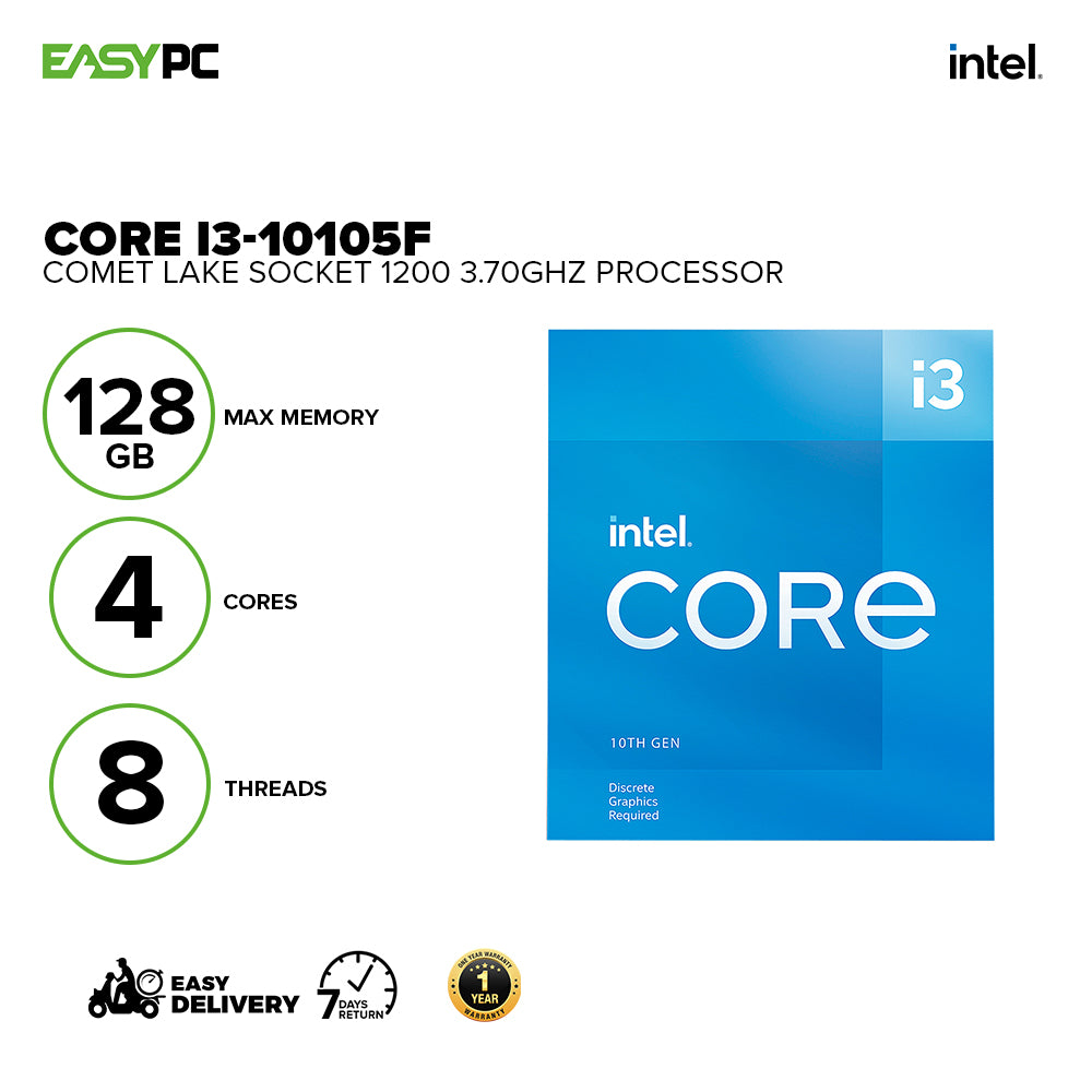 Intel Core i3-10105F LGA 1200 4-Core 3.7GHz CPU – EasyPC