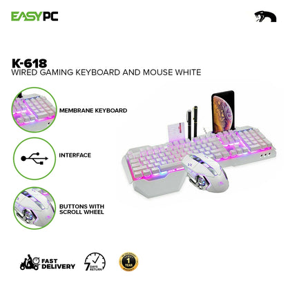 K-618 Wired Gaming Keyboard and Mouse WHITE