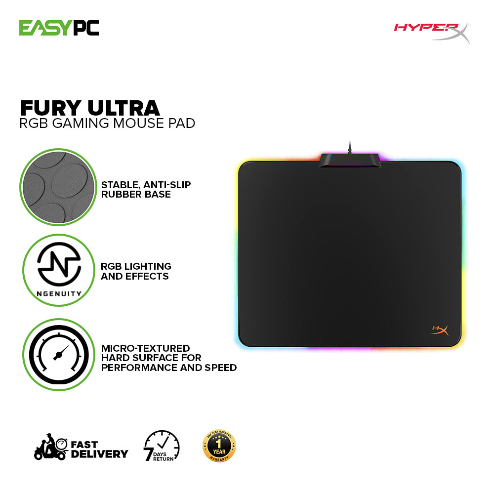 HyperX FURY Ultra RGB Stable, anti-slip rubber base Dynamic 360¡ RGB lighting and effects Braided Gaming Mouse Pad (HX-MPFU-M) 1ION KIHX2287