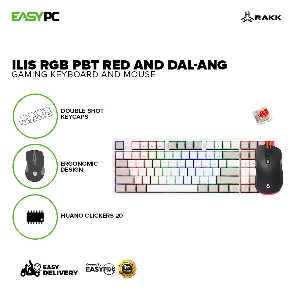 Rakk Ilis Outemu Red/Blue PBT Keycaps Mechanical, and Ilis Type-C Gaming Keyboard and Rakk Bundles