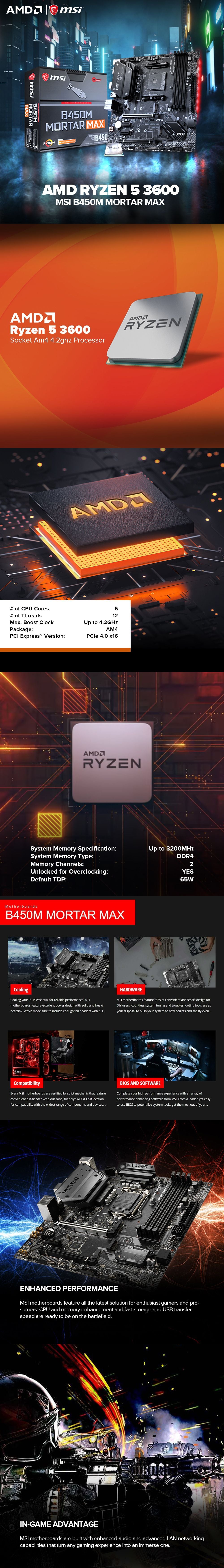 AMD Ryzen 3600 Processor MSI B450M Mortar Max Motherboard