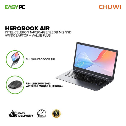 CHUWI HEROBOOK AIR Intel Celeron N4020 4GB 128GB M.2 SSD Win10 Initel UHD Graphics 600 Chiclet Keyboard Laptop + Value Plus
