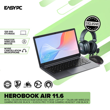 CHUWI HeroBook Air 11.6 Laptop + RAKK Talan Air Mouse Black + RAKK Kusog Pro 7. 1 Gaming Headset Black