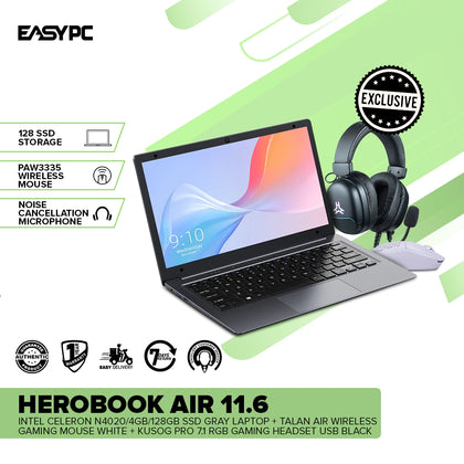 CHUWI HeroBook Air 11.6 Laptop + RAKK Talan Air Mouse White + RAKK Kusog Pro 7.1 Gaming Headset Black