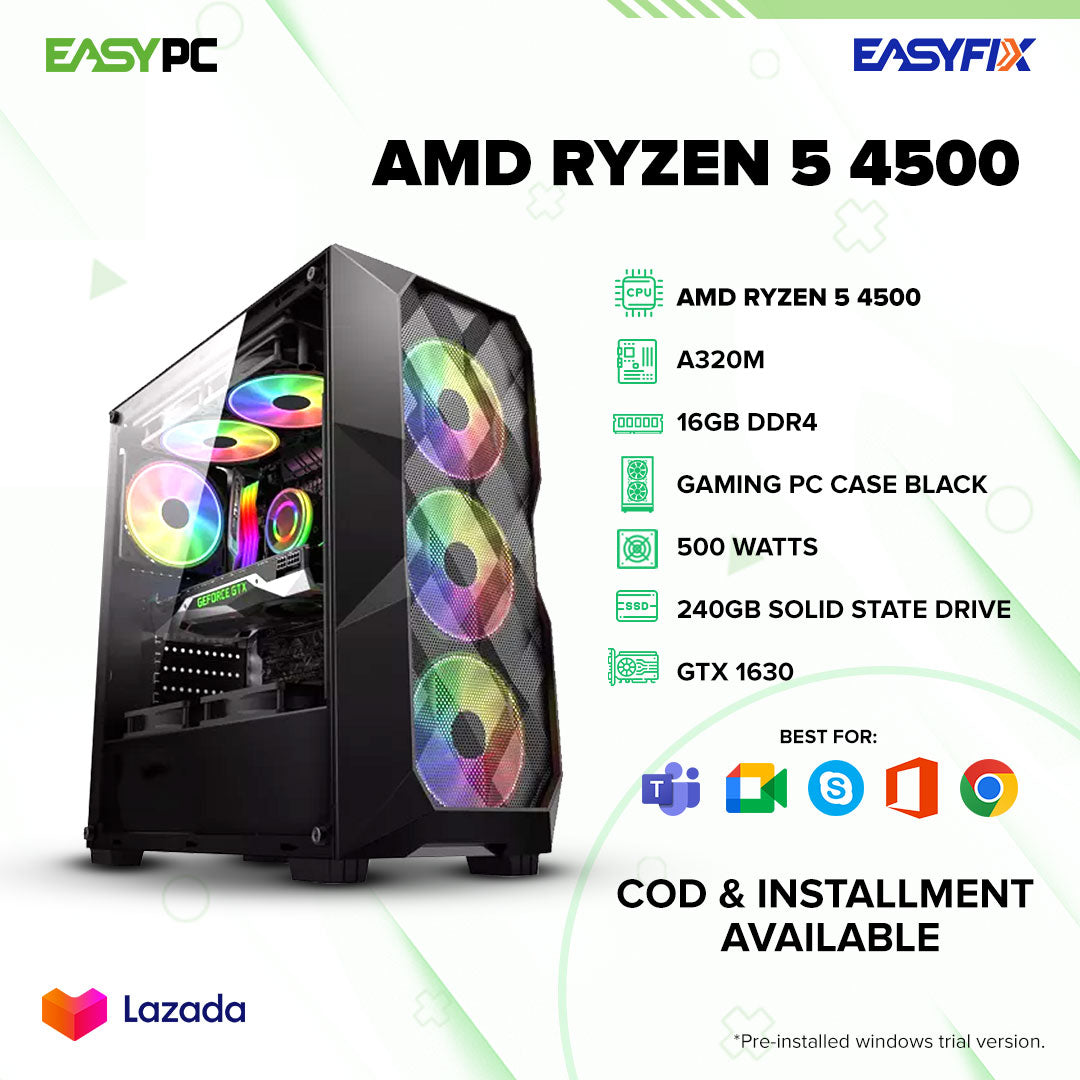 AMD Ryzen 5 4500 / GTX 1630 / A320M / 16GB / 240GB / 500Watts / Case –  EasyPC