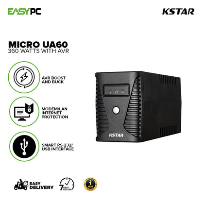 KSTAR Micro UA60 600va/360 watts with AVR Boost and Buck