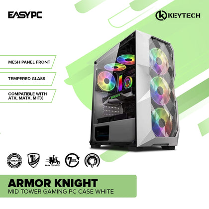 Keytech Armor Knight Series Mid Tower Gaming PC Case White