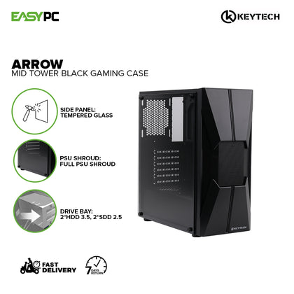 Keytech Arrow Mid Tower PC Case Gaming Black