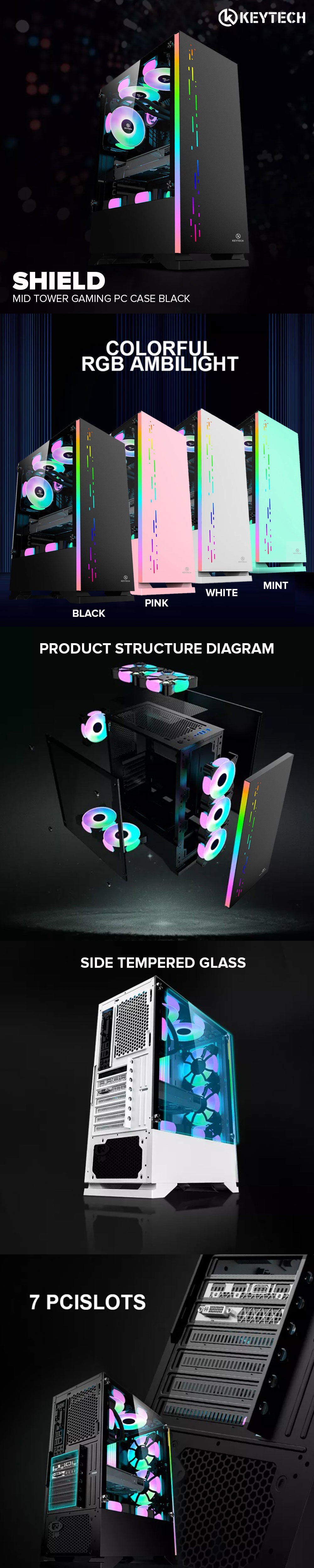 Kryotech Computer Case Keytech Shield Mid Tower Gaming PC Case Pink – EasyPC
