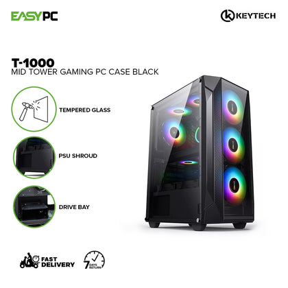 Keytech T-1000 Mid Tower Tempered Glass Black