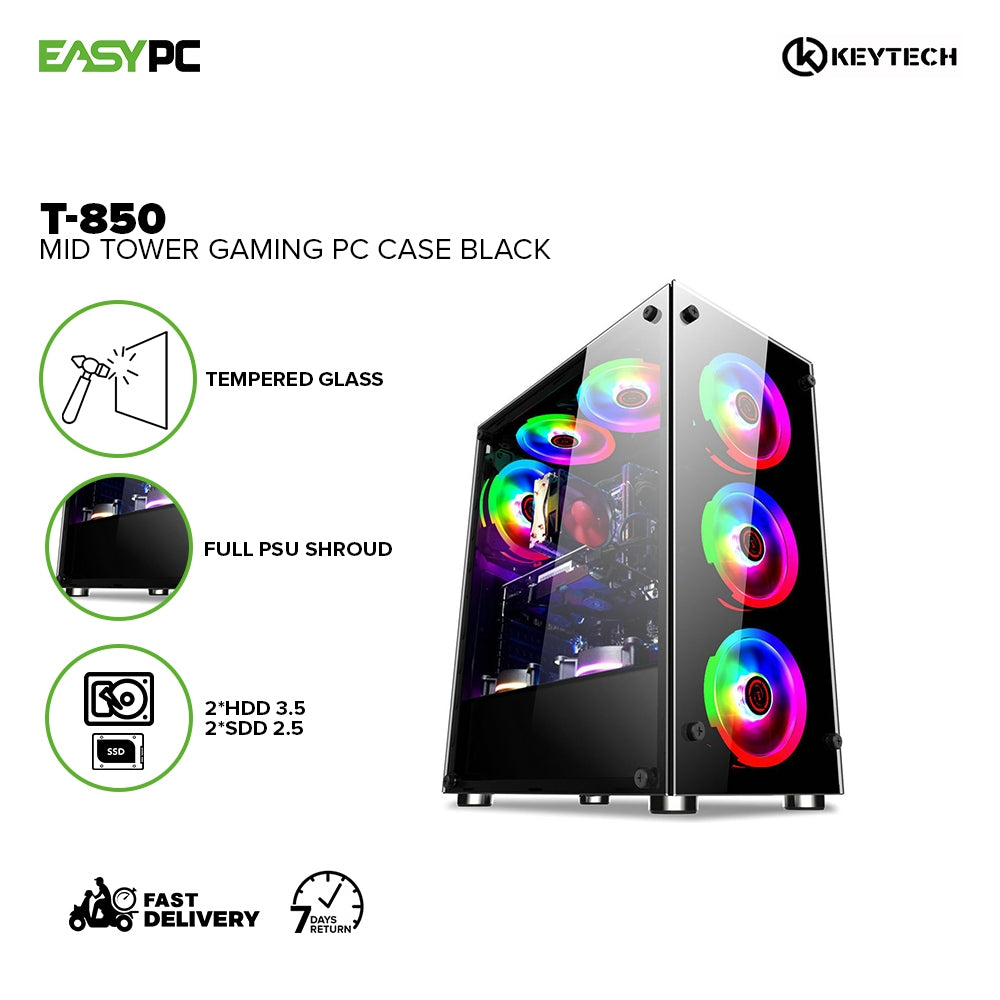 Key Tech 800w Keytech T-850 Mid Tower Gaming PC Case Black – EasyPC
