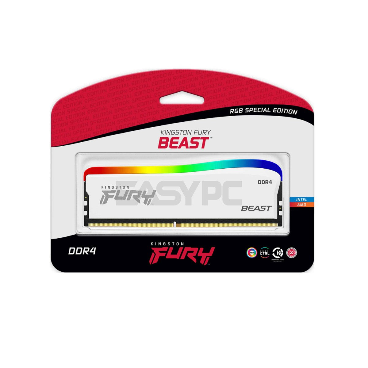 Kingston Fury Beast 8GB 1x8 3200MT/s DDR4 Memory RGB White Special Edition-d