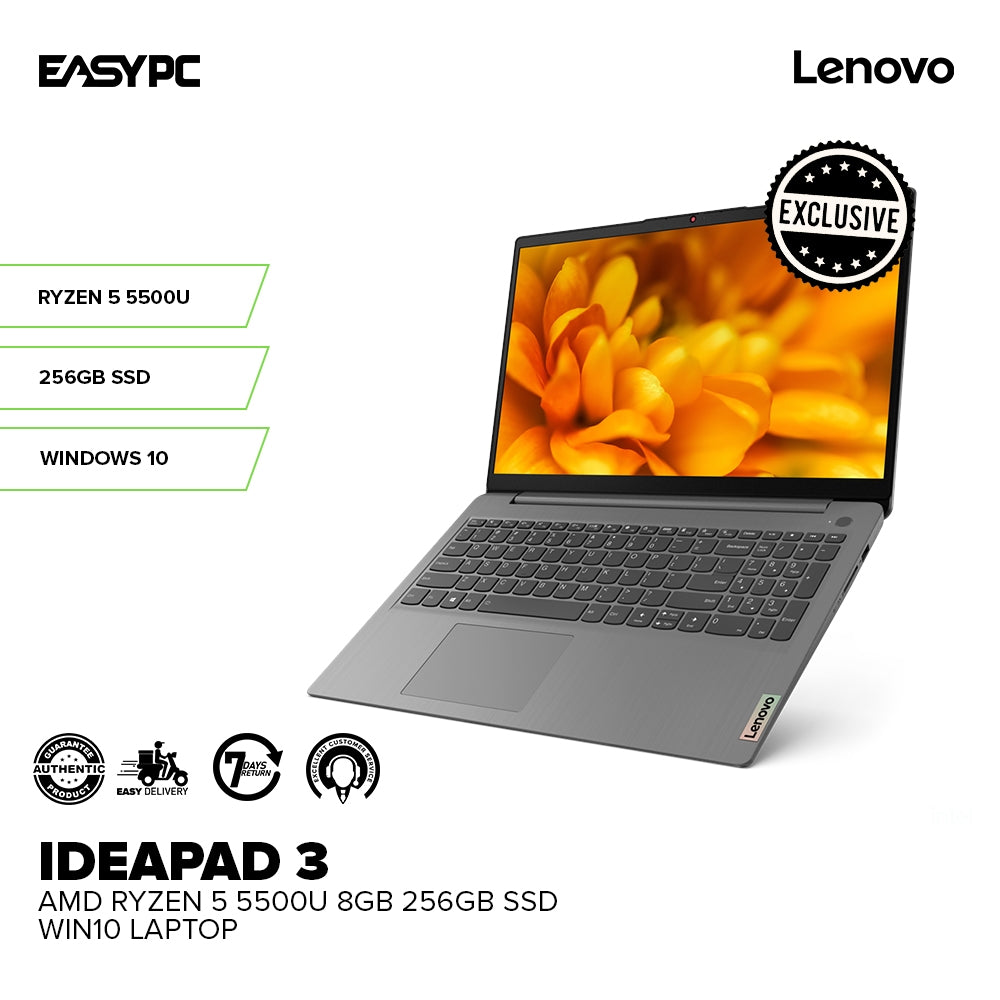 Lenovo Ideapad AMD Ryzen 5500U 8GB 256GB SSD Windows 10 Laptop PS