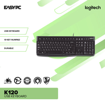 Logitech K120 Ergonomic Desktop USB Adjustable Typing Angle,Spill Resistant Design Full Sized with Numpad Wired Keyboard