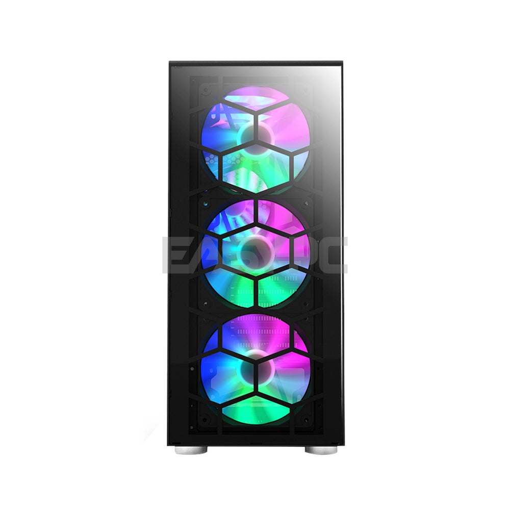 Montech X3 Glass ATX Case with 3*140mm, 3*120mm LED Rainbow Fans, Versatile Cooling, Black and White PC Case 18LIG