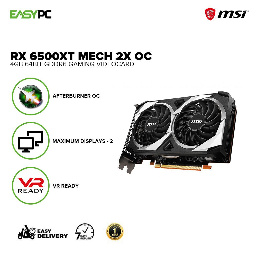 MSI Rx 6500xt Mech 2x OC 4gb 64bit GDdr6 Dual Fan Termal Design, Afterburner Overclocking Utility Gaming Videocard