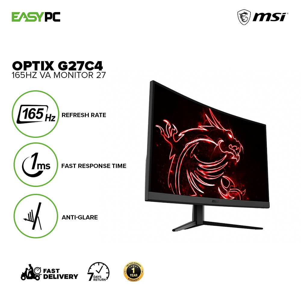 MSI OPTIX G27C4 27-inch FHD 165Hz Refresh Rate, 1ms Response Time
