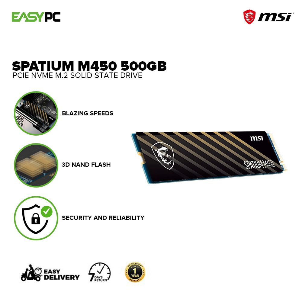 MSI Spatium M450 500GB PCIE NVME M.2 Solid State Drive
