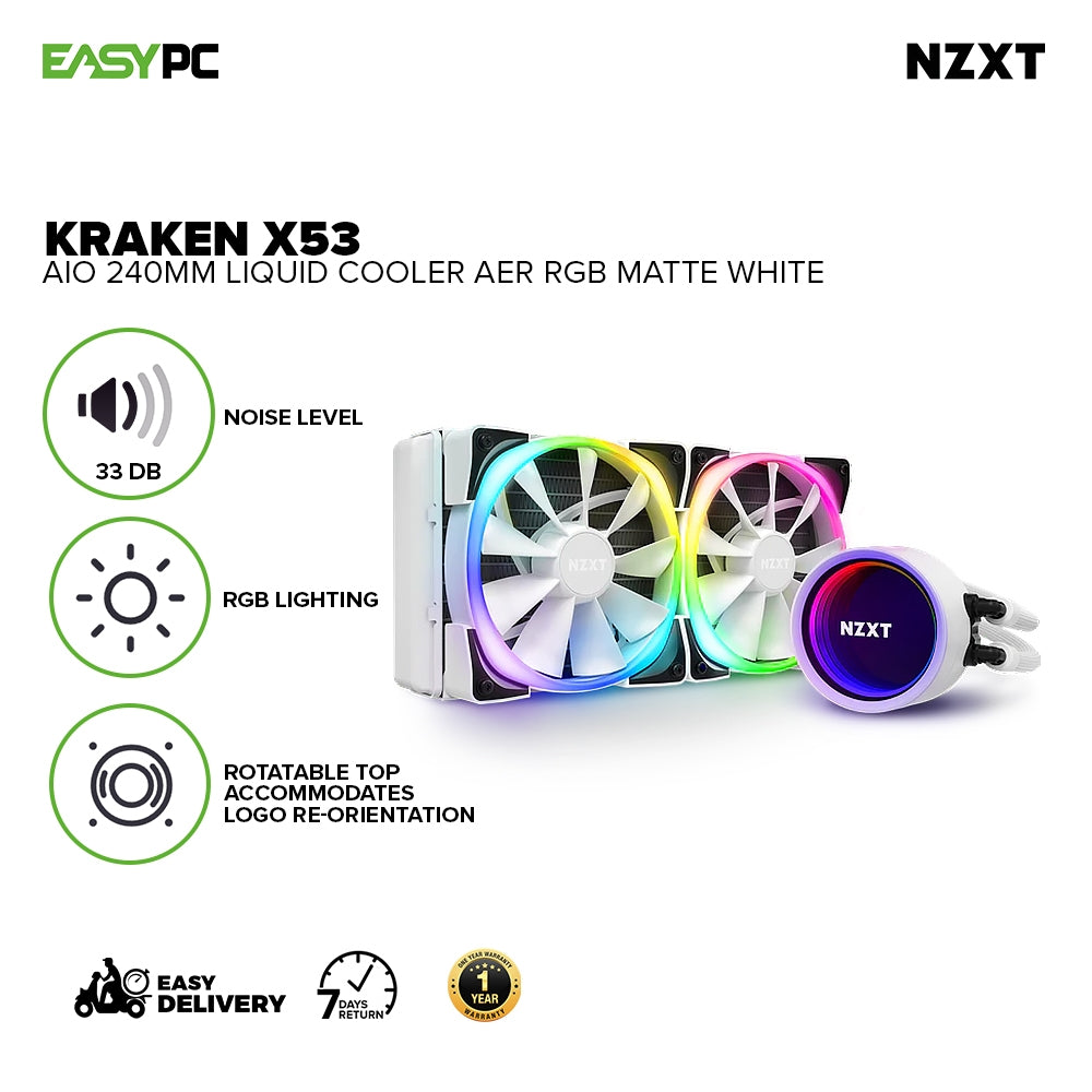 NZXT Kraken X53 RGB 240mm RGB Matte Black White CPU Liquid Cooler EasyPC