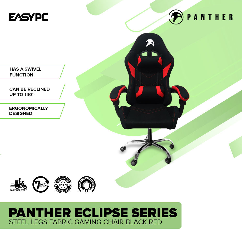 Panther Eclipse Series Steel Legs Fabric Gaming Chair Black Red