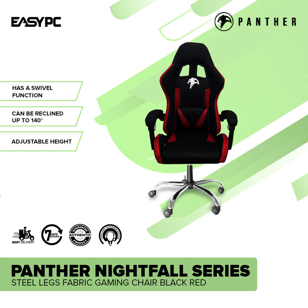 Panther Nightfall Series Steel Legs Fabric Gaming Chair Black Red