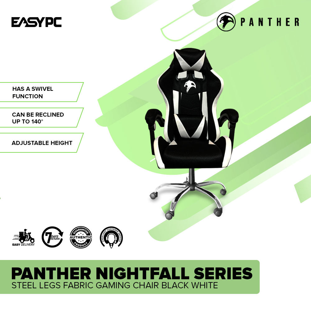 Panther Nightfall Series Steel Legs Fabric Gaming Chair Black White