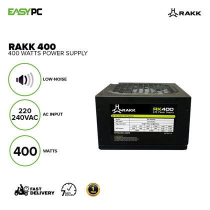 RAKK 400watts ATX PSU high performance PSU designed with low-noise Power Supply