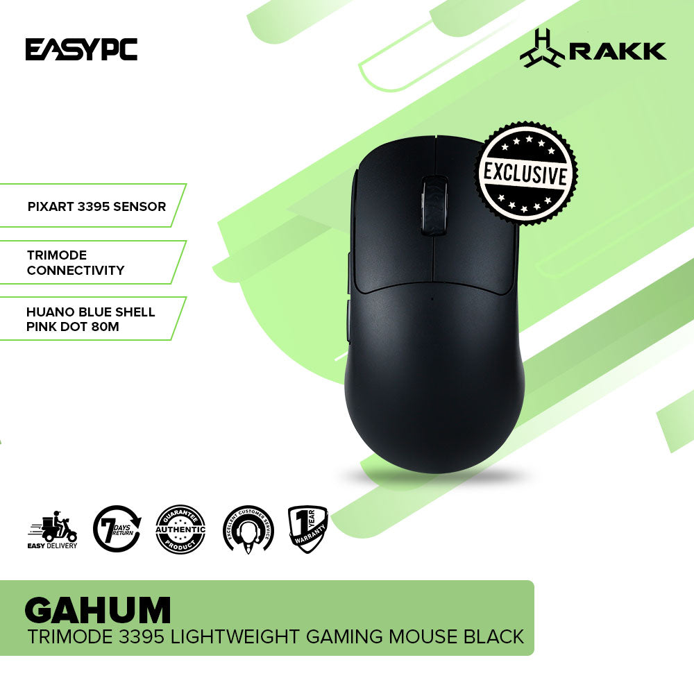 RAKK GAHUM Trimode 3395 Lightweight Gaming Mouse Black