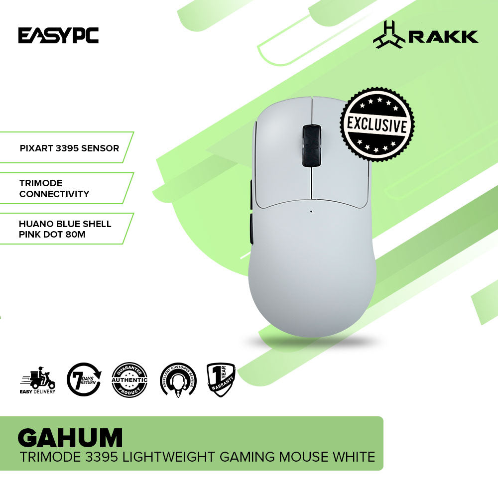 RAKK GAHUM Trimode 3395 Lightweight Gaming Mouse White