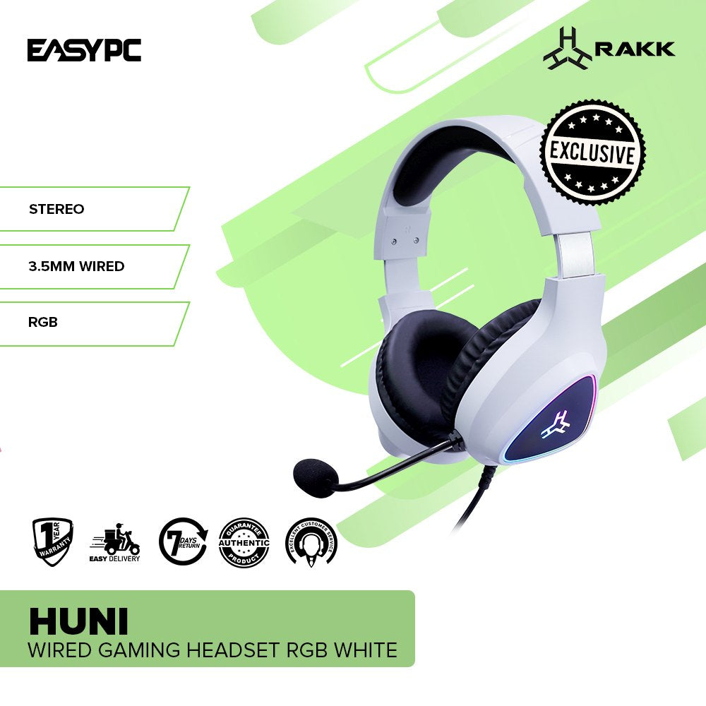 RAKK HUNI Wired Gaming Headset RGB White