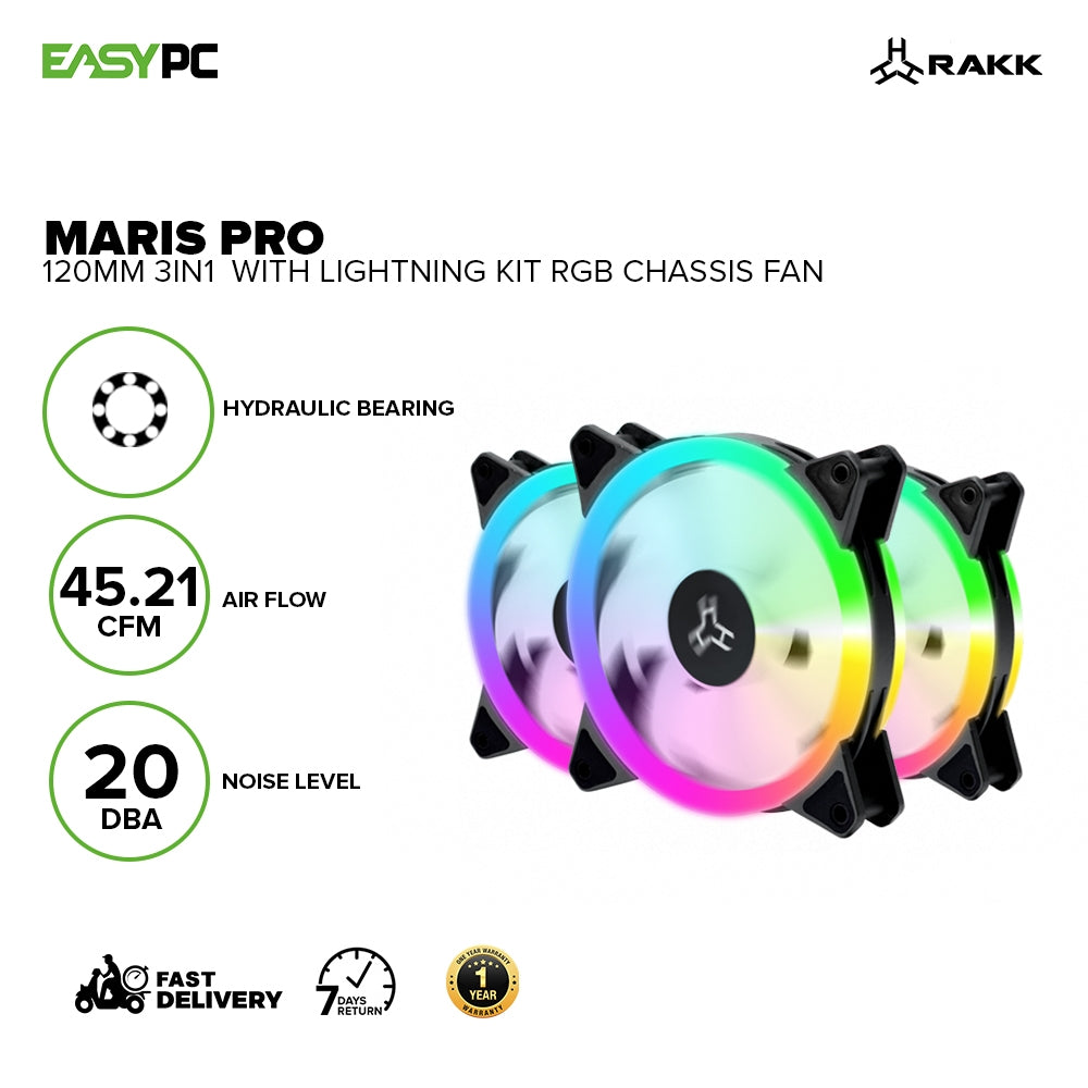 RAKK Maris Pro 120mm 3in1 Chassis Fan with Lightning Kit RGB – EasyPC