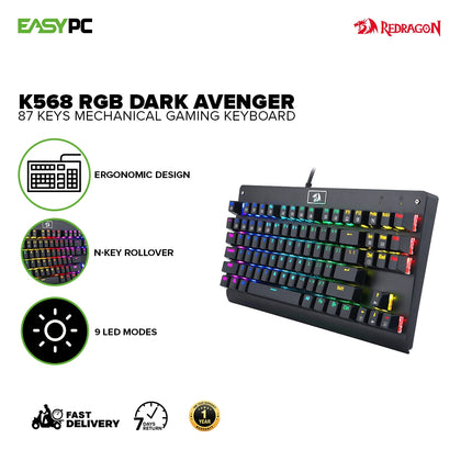 Redragon K568 RGB Dark Avenger Mechanical Gaming Keyboard 87 Keys