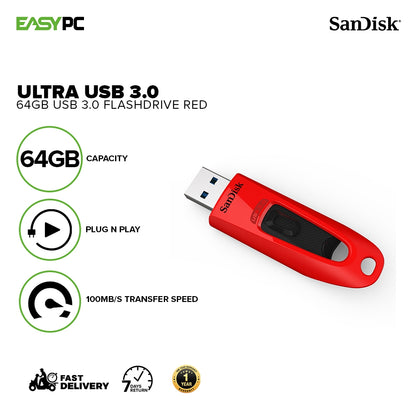 Sandisk Ultra SDCZ48-064G-U46R 64gb Flashdrive Red