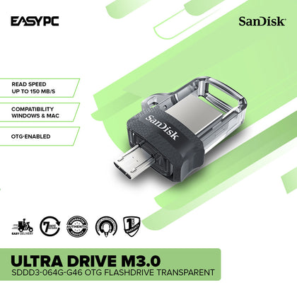 Sandisk Ultra SDDD3-064G-G46 Dual Drive M3.0/OTG Flashdrive Transparent