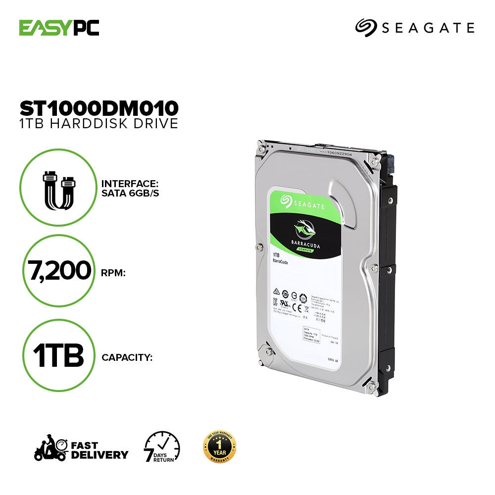 Seagate Barracuda ST1000DM010 1tb 7200RPM 64MB Cache Sata Hard disk Dr EasyPC