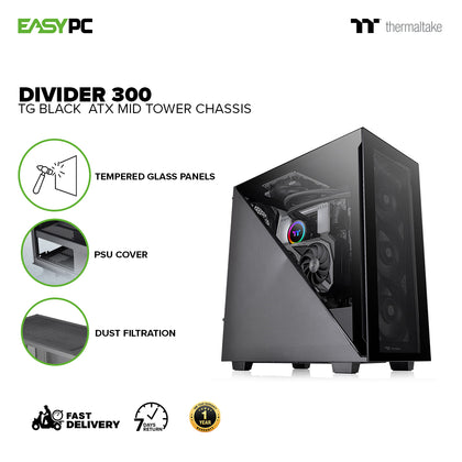 EasyPC | Thermaltake Divider 300 Black/Snow TG ATX Mid Tower Chassis (1x 120mm Standard Fan Included) 5NANO