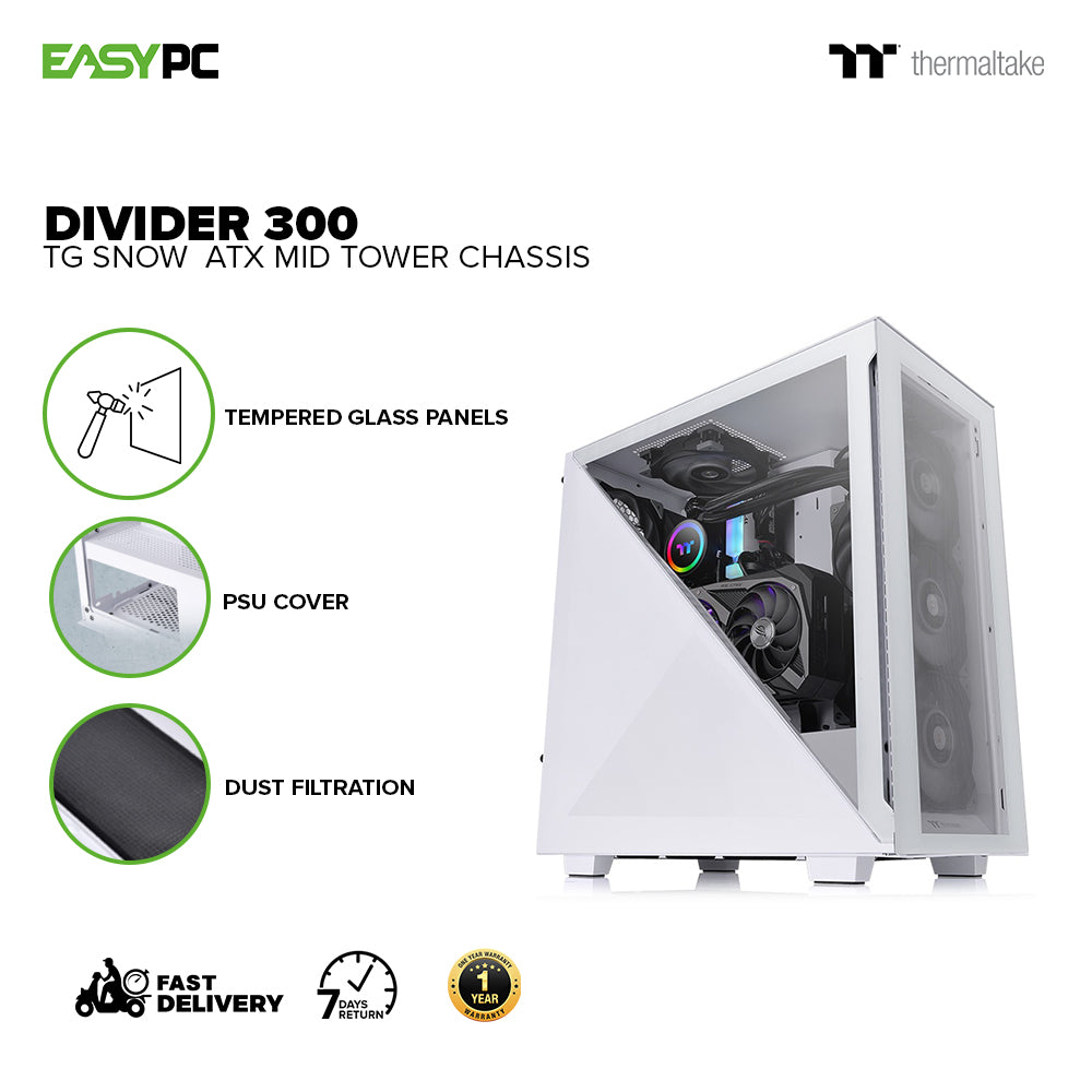 Thermaltake Divider 300 TG ARGB Case Mid Tower - Vetro Temperato, Pannelli Triangolari, Supporto Raffreddamento A Liquido
