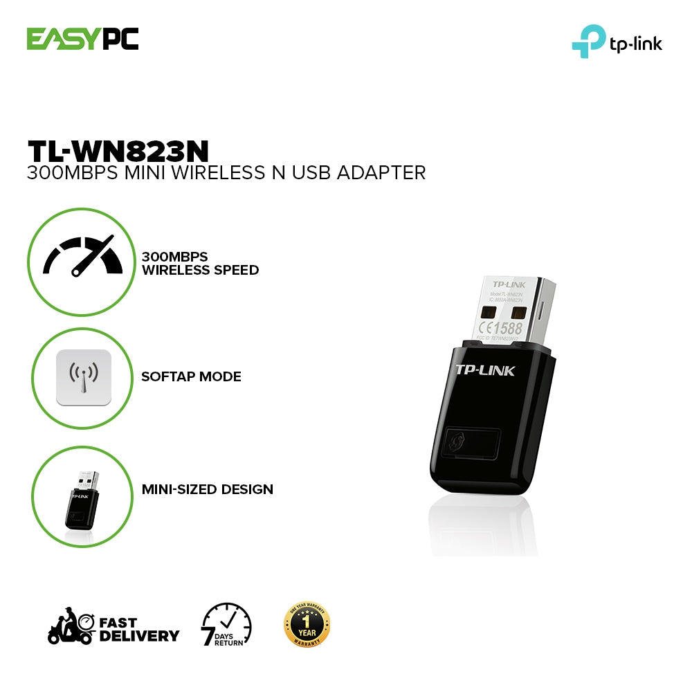 TP-LINK 300Mbps Mini Wireless N USB Adapter TL-WN823N - e TP-LINK 300Mbps Mini Wireless N USB Adapter TL-WN823N - e