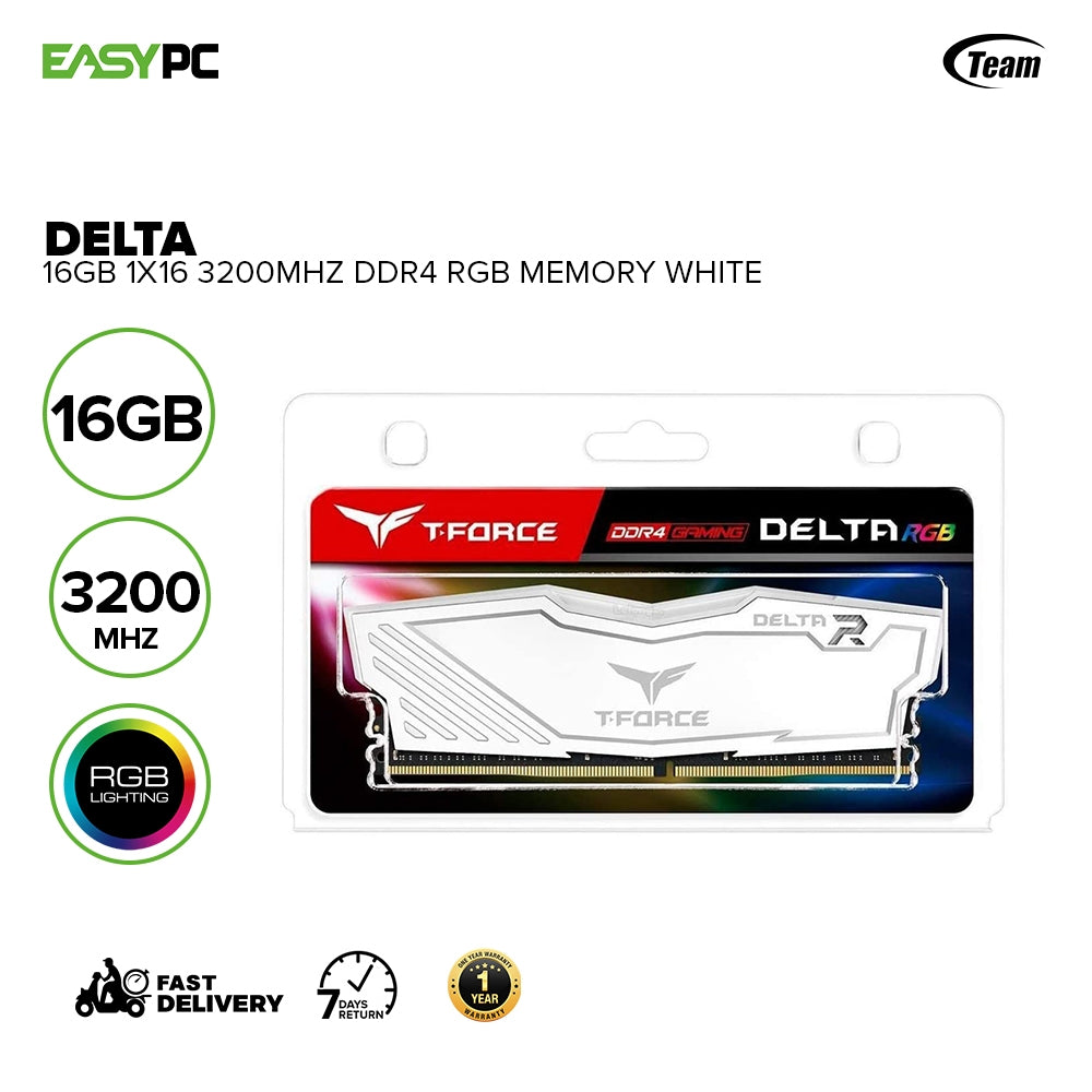 Team Elite TForce Delta 16gb 1x16 3200mhz Ddr4 RGB Memory White