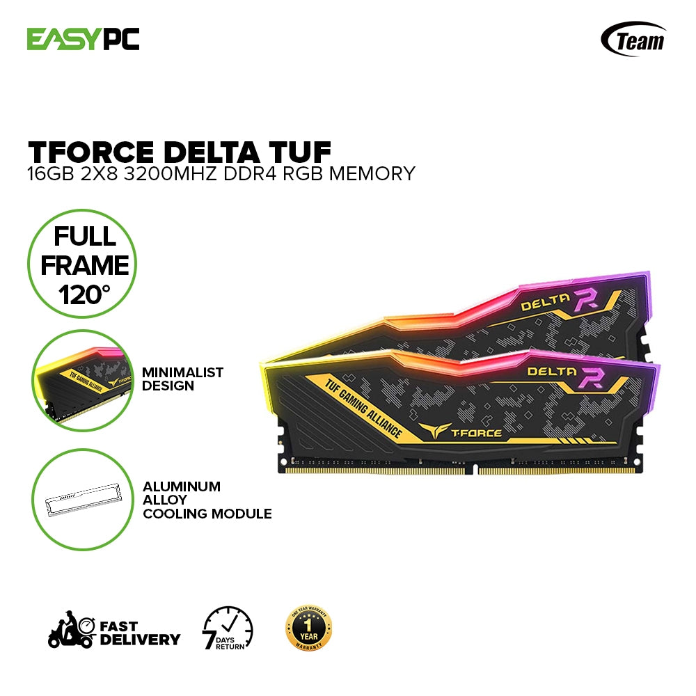 Team Elite TForce Delta TUF 16GB 2x8 3200mhz Ddr4 RGB Gaming Memory EasyPC